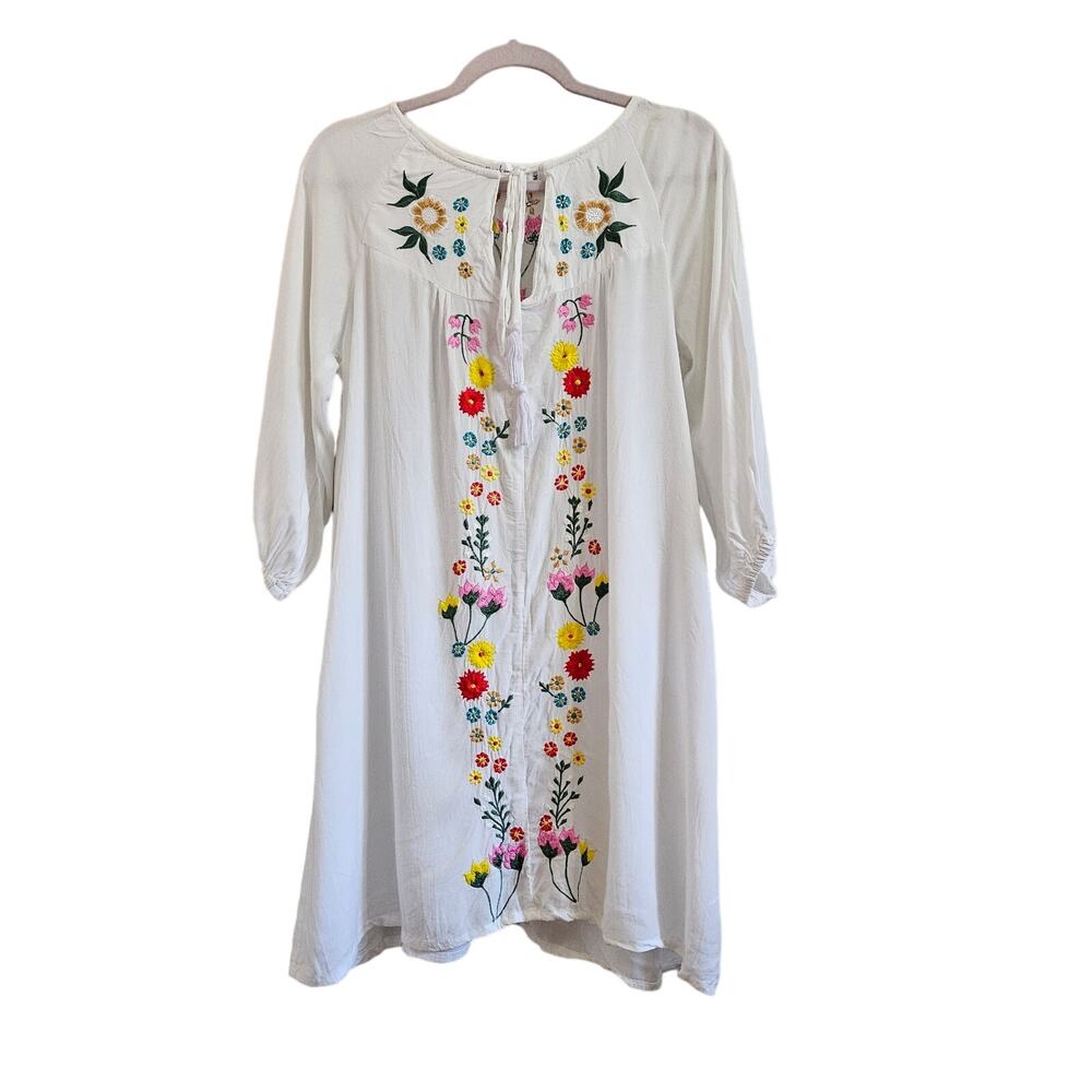Back from Bali embroidered summer midi dress size Medium white beach cover up